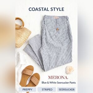 Merona Blue & White Seersucker Ankle Coastal Striped Pants Size 8